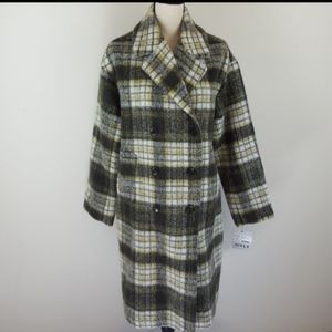 NWT Nordstrom NVLT Brushed Plaid Double Breasted Wool Blend Coat
